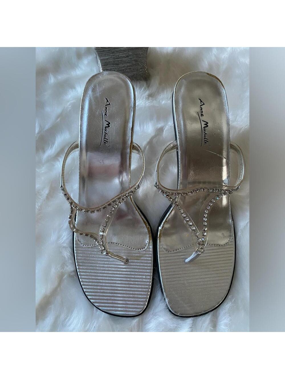 Anne Michelle Silver Rhinestone Heeled Sandals Size 9